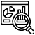 Icon of a magnifying glass over a pie chart with data points, indicating analysis or inspection.